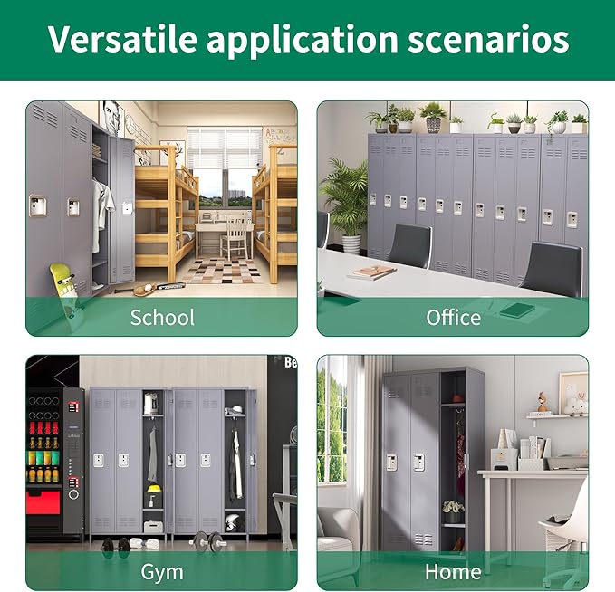 72" Tall Employee Locker with Shelves and Hooks 3 Doors Steel Sports Locker for Office Home Bedroom School Gym Garage, Metal Staff Locker Locking Storage Cabinet,Grey