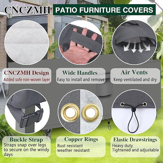 Heavy Duty Patio Furniture Covers Waterproof, 600D Outdoor Furniture Cover Waterproof for Sectional Sofa Couch, Outdoor Dining Table and Chair Set Covers 111''L x 74''W x 28''H, Grey