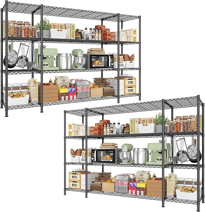 REIBII 78.4''W Wire Shelving Storage Shelves Unit Load 1500LBS,4 Tier Metal Shelving with Adjustable Metal Shelf Wire Rack for Pantry Shelves Commercial Shelving Kitchen Garage 78.4''Wx11.8''Dx59''H