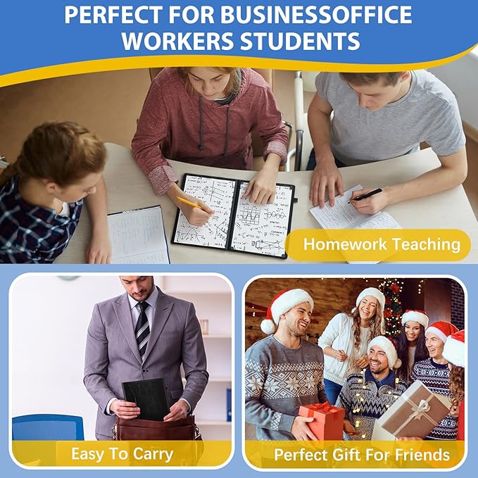6 Sides Whiteboard Notebook Portable Whiteboard Dry Erase Notebook Portable Dry Erase Board Double Sided Folding Whiteboards White Board for Office Study Meeting(Black,A5: 6"×9”)