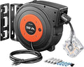 DEWENWILS 50 FT Retractable Extension Cord Reel with 6 Grounded Outlets, 14/3C SJTOW Heavy Duty Power Cord with New Twist-Lock Stopper, Lighted Triple Tap, 13A Circuit Breaker, ETL Listed