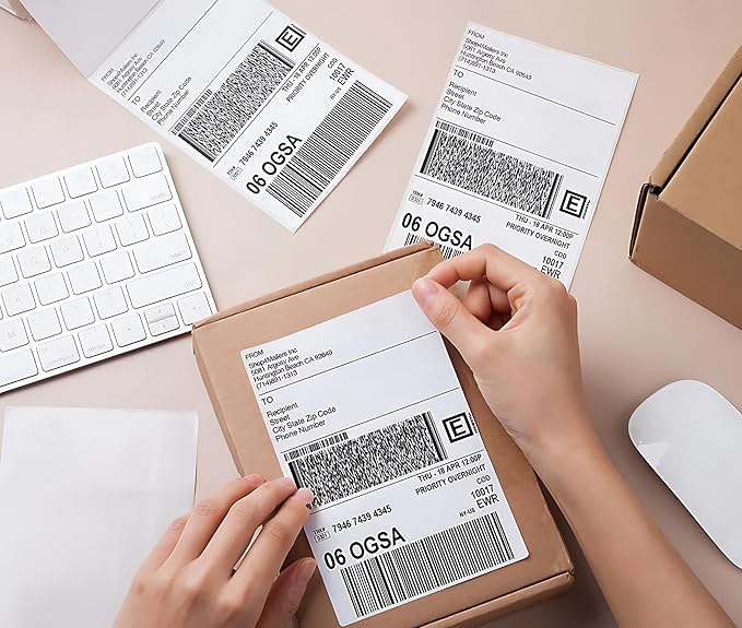 Fanfold [4 x 6 inch] x [500 Labels] Thermal Stack Direct White Strong Adhesive Perforated Postage Shipping Printer Compatible with Zebra SNBC Epson Rollo (500 Labels, Fanfold)