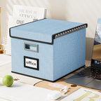 Huolewa File Organizer Box with Lid, Collapsible File Folder Organizer for Office Document Storage, Filing Box with Plastic Slide for Letter Size Hanging File Folders(1 Pack, Powderblue)