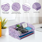 EasyPAG Paper Organizer for Desk 2 Tier Stackable Paper Tray for A4 Legal Size Folders Metal File Storage Desktop Organizer for Home Office School Teacher, Purple
