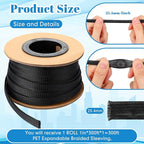 Pangda 300 Feet 1 Inch Wire Loom Pet Expandable Braided Sleeving Braided Sleeve for TV, Computer, Home Theater (Black)