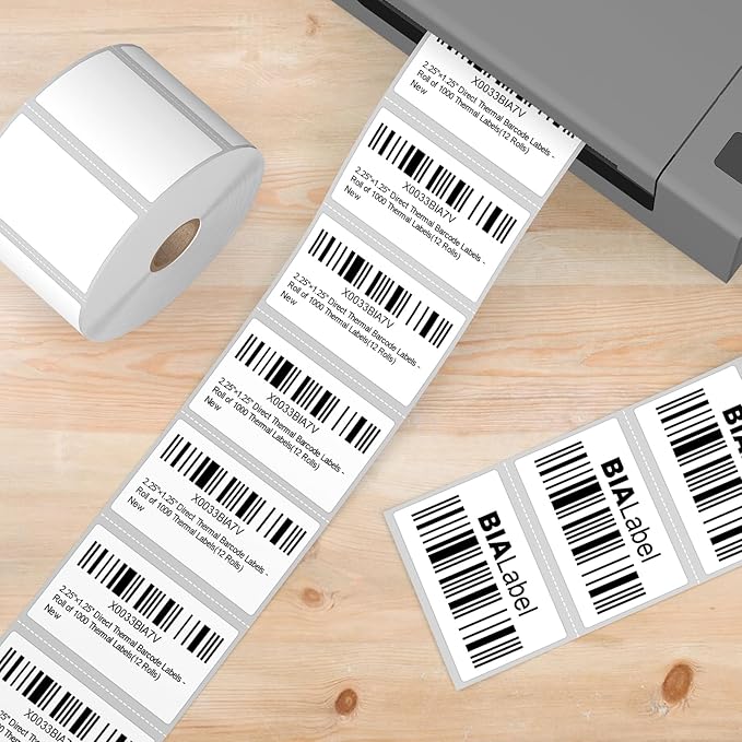 12 Rolls 2.25" X 1.25" Thermal Printer Labels, 1000/Roll - Direct Thermal Labels Compatible with Zebra & Rollo Printers, BIAlabel