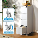4-Drawer Mobile File Cabinet with Lock and Wheels, Tall Vertical Filing Cabinets Steel Rolling Storage Cabinet for Home Office Legal/Letter/A4 Files, Require Assembly (White)