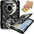 Clipboard with Storage,Heavy Duty Plastic Storage Clipboard with Low Profile Clip,Teacher Must Haves,Office Supplies,Soon Moon Stars Black