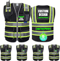 BeautyWill 5 Pack Safety Vest Class2 ANSI Certified Custom Logo High Visibility Reflective Vest for Men -10 Pockets Personalized Logo Heavy-Duty Work Vest（Mesh Black，XXL）