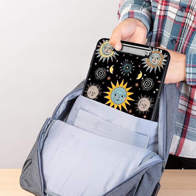 Clipboard with Storage,Storage Clipboard with Pen Holder,Heavy Duty Plastic Storage Clipboard with Low Profile Clip, Clipboard Folder, Teacher Must Haves, Office Supplies,Moon Suns