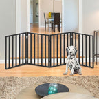 Pet Gate - 4-Panel Indoor Foldable Dog Fence for Stairs, Hallways, or Doorways - 72x24-Inch Wood Freestanding Dog Gates by PETMAKER (Black)