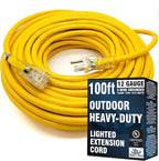 100 ft Outdoor Extension Cord Waterproof - 12 Gauge Heavy Duty Extension Cord 100 ft - Lighted Outdoor Extension Cords - Watts Wire - 100' Grounded - extensiones electricas