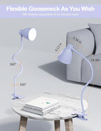 BOHON Desk Lamp with Clamp, 10W 38 LED Clip on Light, 5 Color 10 Brightness Auto Off Timer, Flexible Gooseneck Clip Lamp, Desk Lights for Office Home Bed Bedside Reading, Lilac Purple