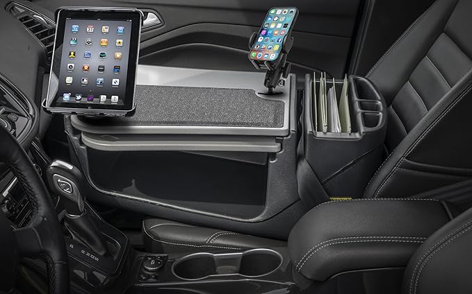 AutoExec AE-GMCD-PM-TAB-GT GripMaster Car Desk for Your Vehicle Workstation and Mobile Office, Grey with Phone Mount and Tablet Mount