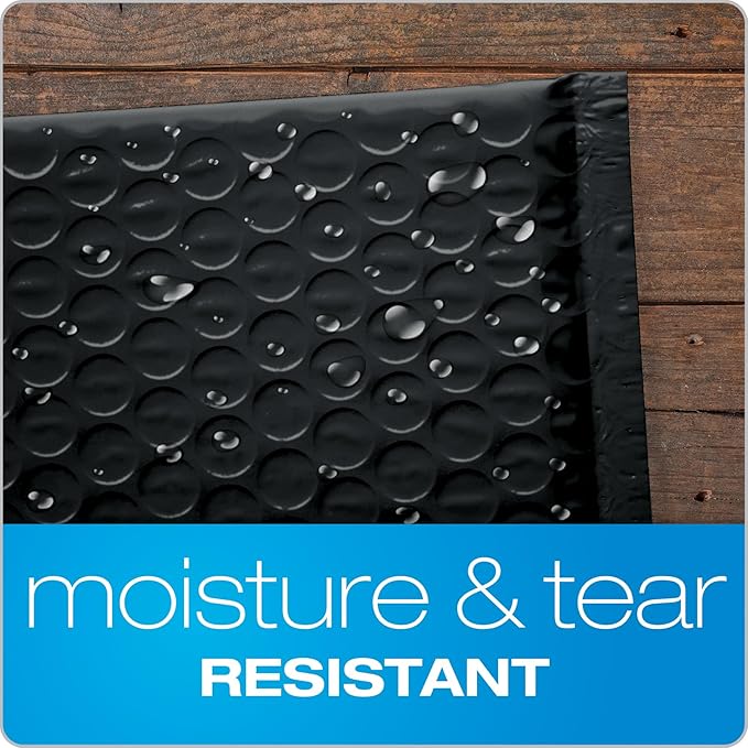 Quality Park Bubble Mailers, 8.25 x 11 Shipping Envelopes, Water Resistant Black Poly Padded Envelopes, Redi-Strip Peel Off Closure (QUA85870), Letter, 25/Box