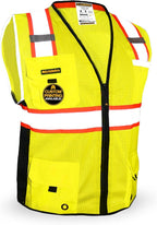 KwikSafety - Charlotte, NC - BIG KAHUNA Safety Vest [11 Pockets] Class 2 ANSI OSHA Reflective Vest Durable High Visibility Vest Construction Safety Vest for Men Industrial Work Gear/Yellow Small