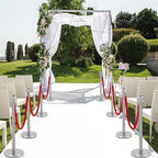 Silver Stanchion Post for Red Carpet, 6 Pack Stanchions and 4pcs Red Velvet Ropes, Fillable Plastic Base can Fill with Sand/Water, Queue Barrier Line Divider for Airport,Parties,Events,Clubs