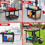 Industrial 2-Shelf Rolling Cart, 550 lbs Capacity Utility Cart with Locking Wheels, Large Plastic Service Cart for Warehouse Garage Workshop Kitchen Commercial Use, Black