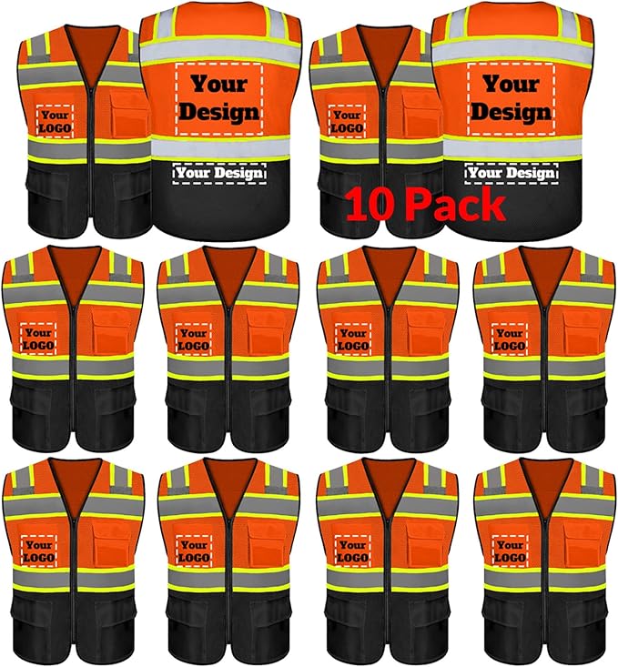 Safety Vest Customize Logo with 5 Pockets & Zipper Reflective High Visibility Vest Class 2 Outdoor Workwear