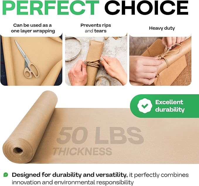 Brown Kraft Paper Roll 18" x 1800" (150 feet) with Cutter - USA-Made Wrapping Paper for Packing, Moving, Shipping & Crafts/Arts - 100% Recyclable Natural Craft Material by IDL Packaging