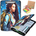 Clipboard with Storage,Storage Clipboard with Pen Holder,Heavy Duty Plastic Storage Clipboard with Low Profile Clip, Clipboard Folder, Teacher Must Haves, Office Supplies,Black Girl
