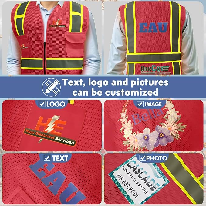 BeautyWill 10/20 Pack Custom Logo Safety Vest,Bulk High Visibility Class 2 Reflective Work Vests