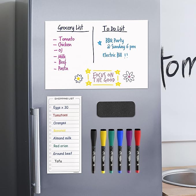Magnetic White Board for Fridge - 8'X12' Dry Erase Board with 6 Markers - Refrigerator Magnet
