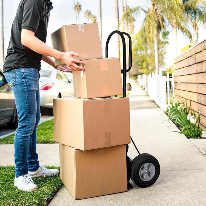 Olympia Tools 800 Lb Steel Hand Truck with D Handle and 10" Pneumatic Wheels for Home and Office Use