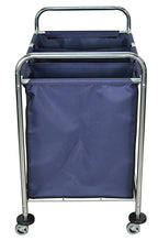 LUXOR HL15 Commercial Laundry Cart with Wheels, Heavy-Duty Steel Frame with Removable and Divided Canvas Bag, 7 Bushels Capacity, Blue