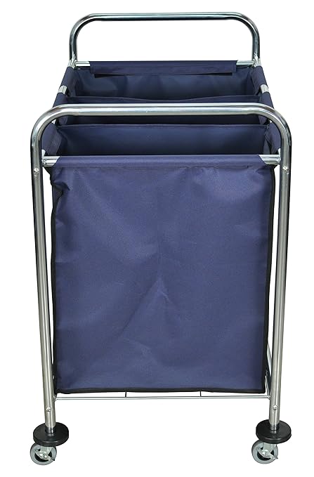 LUXOR HL15 Commercial Laundry Cart with Wheels, Heavy-Duty Steel Frame with Removable and Divided Canvas Bag, 7 Bushels Capacity, Blue