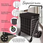Shopping Cart w/Waterproof Basket Liner & 360° Swivel Wheels | Foldable Collapsible & Lightweight | Perfect for Groceries Laundry Utility Cart - Silver