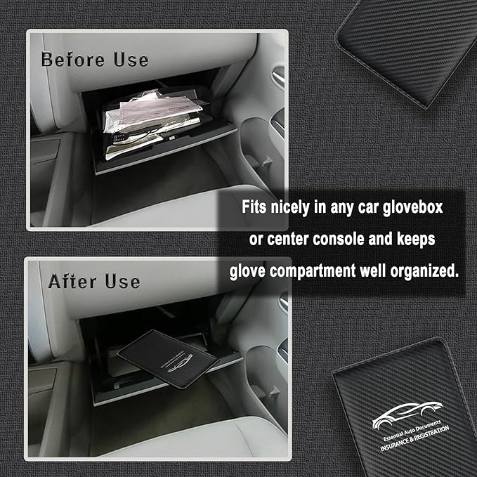 Car Insurance and Registration Card Holder | for BMW Ford Tesla Cadillac All Cars | Store Cards, ID License & Essential Documents | Premium Leather with Magnetic Closure