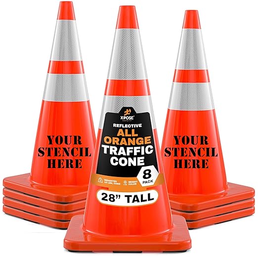 Xpose Safety 28 Inch Orange Traffic Cones Heavy Duty 10lb with 6" & 4" Collars, 8-Pack - Multipurpose PVC Plastic Safety Cone for Parking, Soccer, Caution, Kids and Construction - DOT Approved