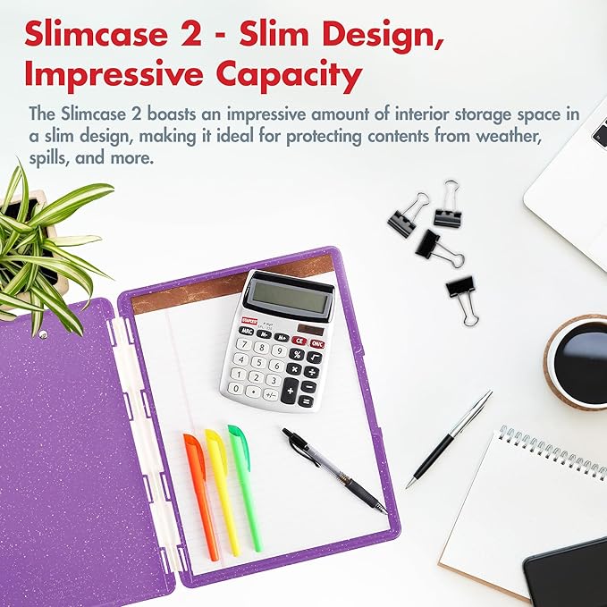 Dexas Slimcase 2 Plastic Clipboard with Storage & Side Opening, Purple Glitter,Office Supplies Clipboards to Organize,Carry & Store, A4 Holder,Style and Functionality Nursing Clipboard(Pack of 6)