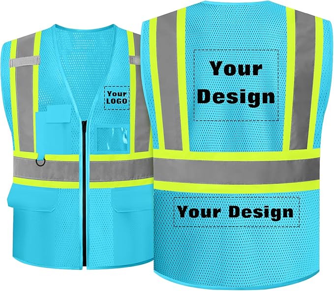 Safety Vest Customize Logo with 5 Pockets & Zipper Reflective High Visibility Vest Class 2 Outdoor Workwear