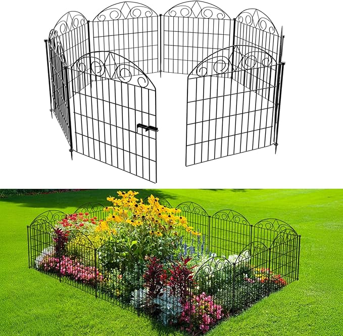 SUNLAX 5 Panels Garden Fence 10ft(L) x 24in(H) Fencing for Yard No Dig Animal Barrier Metal Dog Fence for Patio Outdoor with Gate