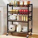 Kitchen Storage Cart, 4 Tier Utility Rolling Snack Cart, Fruit & Vegetables Basket Stand, Pantry Storage with 4 Detachable Mesh Basket for Kitchen, Bathroom, Living Room, Office, Balcony, Black