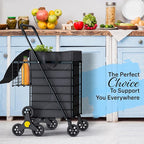 Stairs Climbing Shopping Cart w/Waterproof Basket Liner & 360° Swivel Wheels | Foldable Collapsible & Lightweight | Perfect for Groceries Laundry Utility Cart - Black