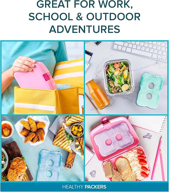 Healthy Packers Reusable Ice Packs for Lunch Boxes - Long Lasting Slim Freezer Packs, Thin Non-Toxic BPA-Free Hard Gel Ice Blocks for Coolers, Kids & Adults Lunch Bags, Travel, Camping, Food Storage