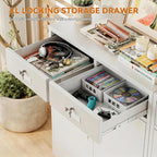 BESFUR Metal Storage Cabinet with 2 Lockable Drawers and 2 Lockable Doors, 36" H White Locking Storage Cabinet with Adjustable Shelf, Metal Cabinet for Home Office, Garage,School, Utility Room