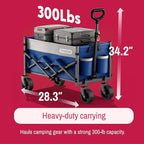SYNCFUN Collapsible Wagon Cart with Wheels 300lbs Blue, Portable Sports Utility Rolling Wagon for Beach, Garden, Camping & Grocery, Fishing