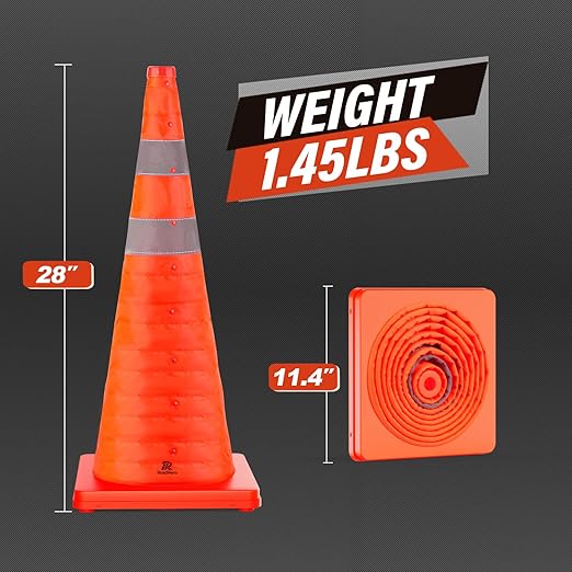 RoadHero 28 Inch 6 Pack Collapsible Traffic Safety Cones, Multi Purpose Pop-up Cones with Reflective Collar for Road Safety, Orange Cones for Driving Training, Parking Lots