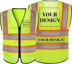 Safety Vest Reflective High Visibility with 5 Pockets ＆Zipper Class 2 Adult Unisex Construction Security Workwear