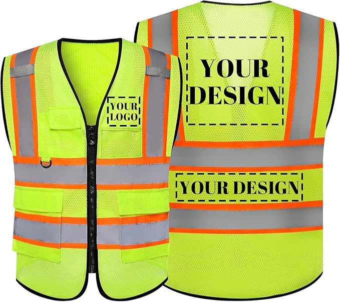Safety Vest Reflective High Visibility with 5 Pockets ＆Zipper Class 2 Adult Unisex Construction Security Workwear