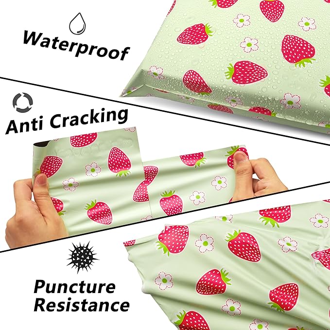 Poly Mailers 14.5x19 Inch 50 Pcs - Strawberries printed Shipping Bags, 2.4mil Thickness, Waterproof and Tear Resistant Mailing Envelopes, Self-Sealing Packaging Bags for Small Business