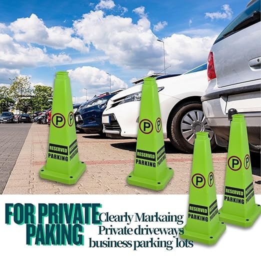 BESEA Reserved Parking Cone 6 Pack, 28" No Parking Sign Cone with Weighted Base, Green 4-Sided “ Reserved Parking” Warning Cone for Driveways Business Parking Lots Garages Indoor/Outdoor