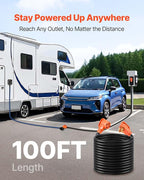 VEVOR 100 FT RV Extension Cord, 50 Amp, 125V 7500W Heavy Duty STW 6/3 + 8/1 Gauge Wire, NEMA 14-50P Male NEMA 14-50R Female Plug, with LED Indicator, Handle, 15A Adapter, for RV Trailer, ETL Listed