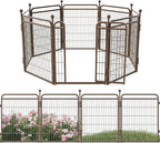 32 in(H) Decorative Garden Fence Outdoor for Yard with Gates,Heavy Duty Iron 8 Panels Total 17.3ft(L) Anti Dig Fence with Gravity Automatic Lock for Indoor/Outdoor Decorative Dog Fence,Brown