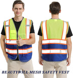 BeautyWill Custom Logo Safety Vest Class 2 High Visibility Reflective Vest for Men - Personalized Logo Team Vest