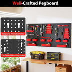 Goplus Pegboard Wall Organizer, 9-Bin Parts Rack Organizer w/Hammer Racks, Tool Holders & Hooks, Heavy-Duty Utility Tool Storage Board w/Accessories for Garage, Workshop, Craft Room